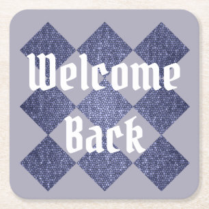 Welcome Back Business Mosaic Blue Diamond Employee Square Paper Coaster