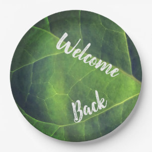 Welcome Back Green Leaf Photo Volunteer Employee Paper Plate