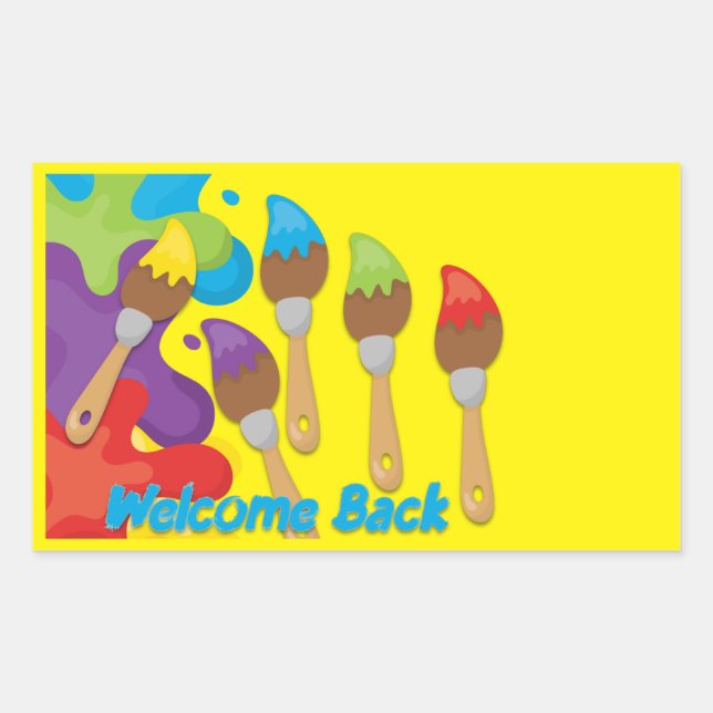 Welcome Back Paintbrushes Primary Colours Custom Rectangular Sticker (Front)