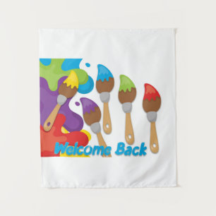 Welcome Back Paintbrushes with Primary Colours Tapestry