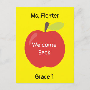Welcome Back Red Apple with Teacher's Name Grade Postcard
