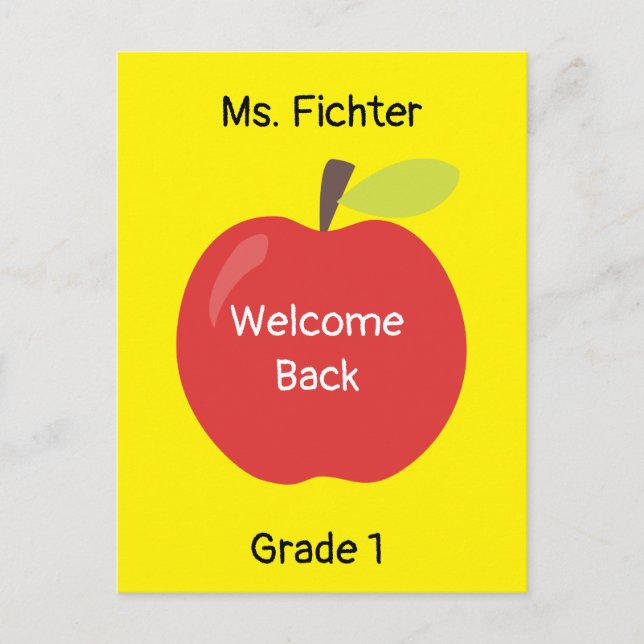 Welcome Back Red Apple with Teacher's Name Grade Postcard (Front)