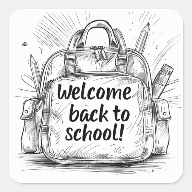 Welcome back to school backpack square sticker (Front)