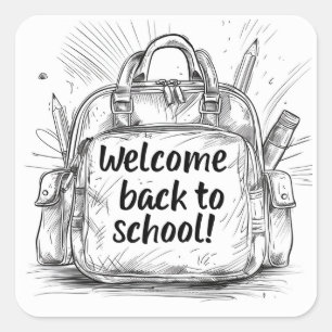 Welcome back to school backpack square sticker
