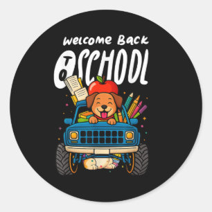Welcome Back To School Cute Dog Monster Truck Funn Classic Round Sticker