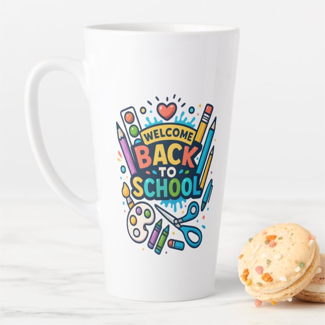 Welcome Back to School Fun Art Design Latte Mug (In Situ)