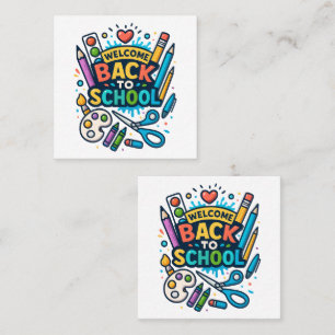 Welcome Back to School Fun Art Design Square Business Card