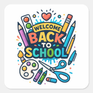 Welcome Back to School Fun Art Design Square Sticker