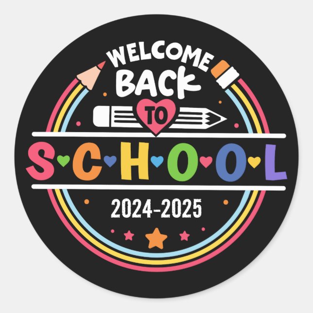 Welcome Back to School – Fun & Colourful Classroom Classic Round Sticker (Front)