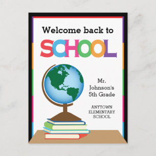 Welcome Back to School, Globe & Books Personalised Postcard