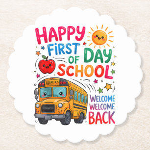 Welcome Back To School Happy First Day Teacher Bus Paper Coaster