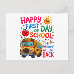 Welcome Back To School Happy First Day Teacher Bus Postcard