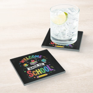 Welcome Back to School Kids Teacher First Day Glass Coaster