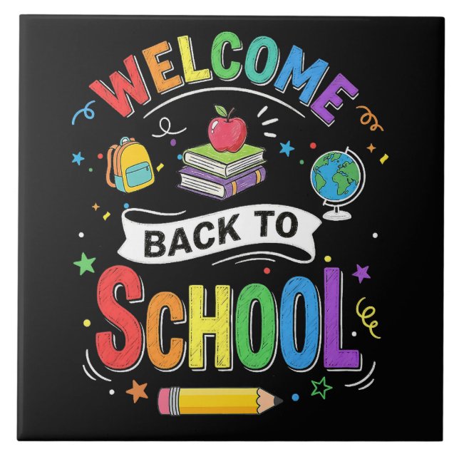 Welcome Back to School Kids Teacher First Day Tile (Front)