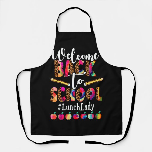 Welcome Back To School Lunch Lady Leopard 1st Day  Apron (Front)