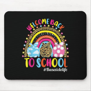 Welcome Back To School Rainbow Apple Bus Aide Life Mouse Mat