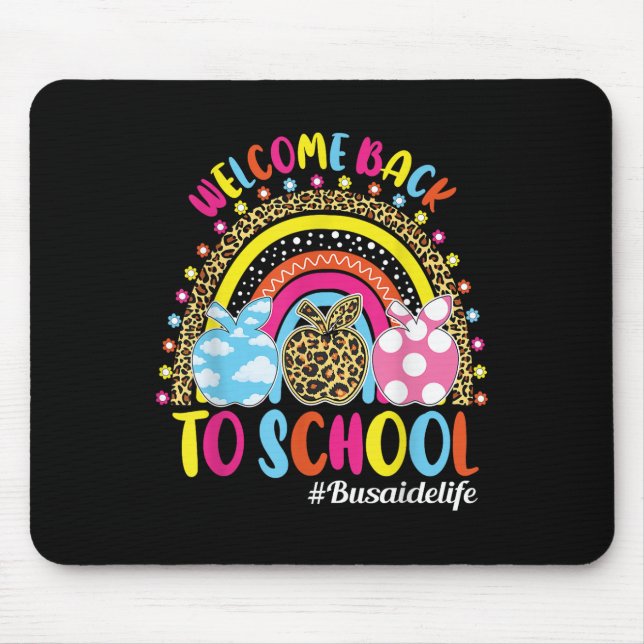 Welcome Back To School Rainbow Apple Bus Aide Life Mouse Mat (Front)