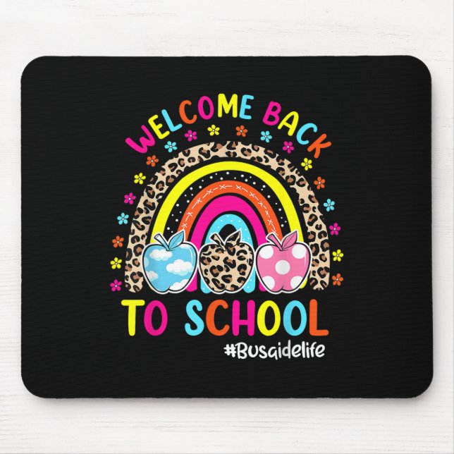 Welcome Back To School Rainbow Apple Bus Aide Life Mouse Mat (Front)