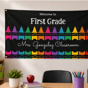 Welcome Back to School Rainbow Crayon Banner