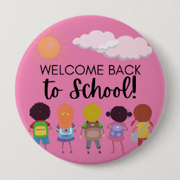 Welcome Back To School Square Button, 2 Inch 10 Cm Round Badge