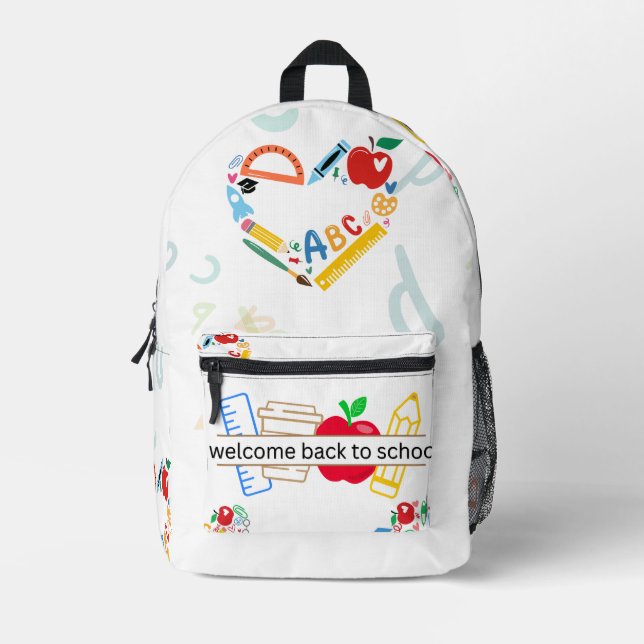 Welcome Back to School Supplies and Apple Illustra Printed Backpack (Front)