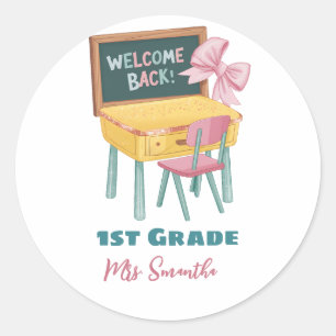 Welcome back to school Teacher name Classic Round Sticker