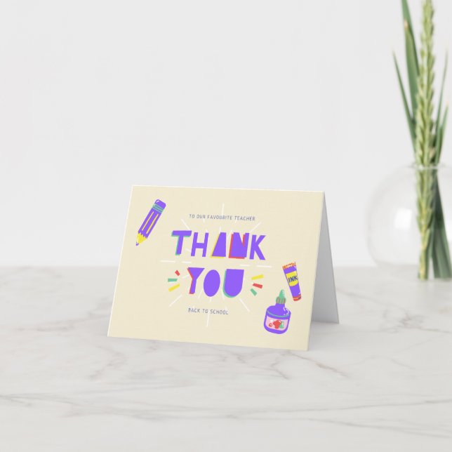 Welcome Back To School Teacher Purple Chalkboard Thank You Card (Front)