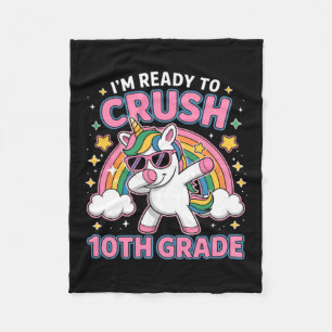 Welcome Back To School Unicorn Crushing 10th Grade Fleece Blanket