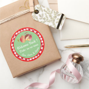 Welcome Back Whimsical Foil Apples Custom Classic Round Sticker