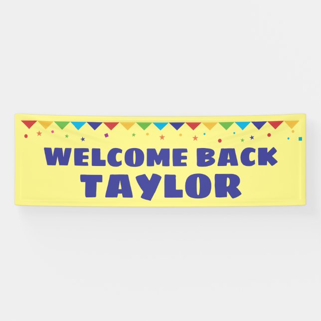 Welcome Back with name and confetti streamer Banner (Horizontal)