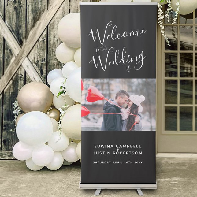Welcome banner script personalised photo black (Creator Uploaded)
