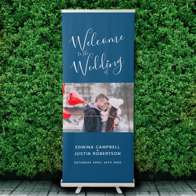 Welcome banner script personalized dark blue photo (Creator Uploaded)