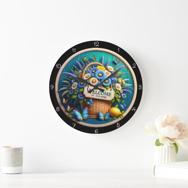 Welcome Basket Butterfly Wall Clock (Home)