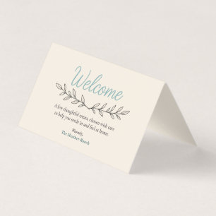 Welcome Basket Tent Card Vacation Rental Aqua