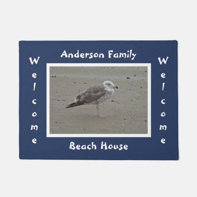 Welcome Beach House Artistic Seagull Ocean Animal Doormat (Front)