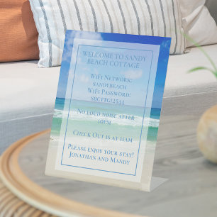 Welcome Beach House Beautiful Ocean Photo Custom Pedestal Sign