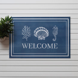 Welcome Beach House Coral Shell Seahorse Doormat