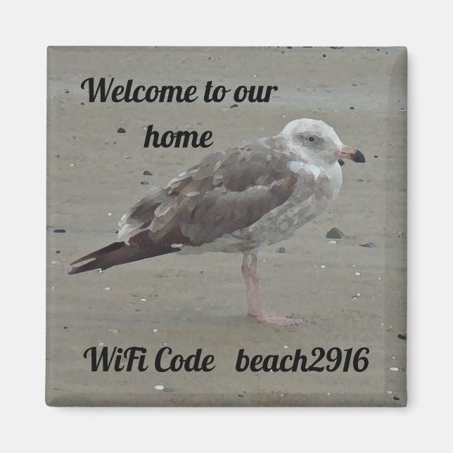 Welcome Beach House Rental Seagull With Wifi Code Magnet (Front)