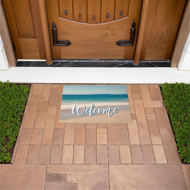 Welcome Beach Photo Ocean Blue Scenic Doormat (Outdoor)