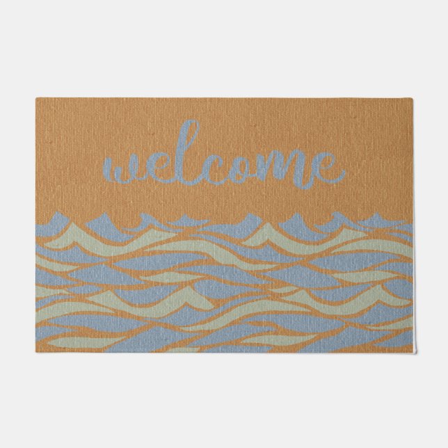 Welcome Beach Rug, Ocean Wave Mat, Personalised Doormat (Front)