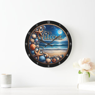 Welcome Beach Seashell  Large Clock