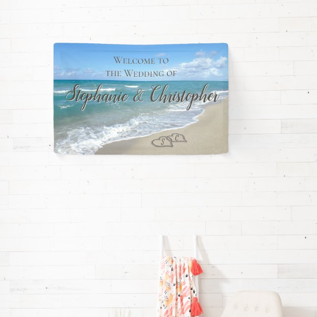 Welcome Beach Wedding Hearts in the Sand Elegant Banner (Insitu)