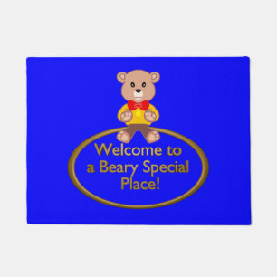Welcome Bear Blue Doormat