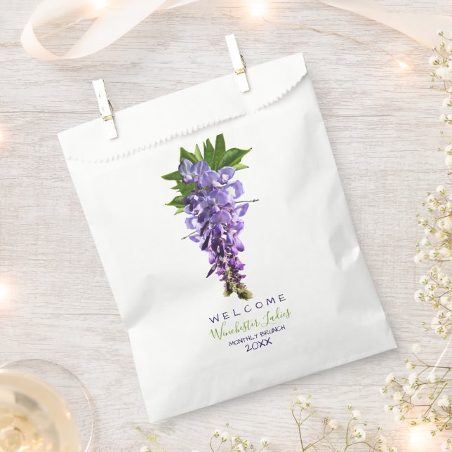 Welcome Beautiful Wisteria Flowers Custom Name Favour Bags (Clipped)