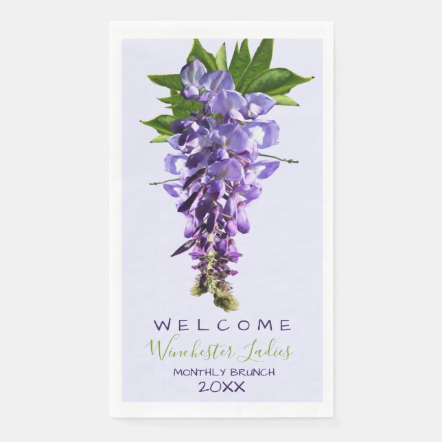 Welcome Beautiful Wisteria Flowers Custom Name Napkin (Front)