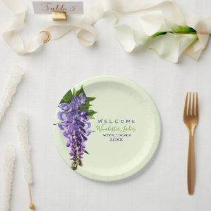 Welcome Beautiful Wisteria Flowers Custom Name Paper Plate