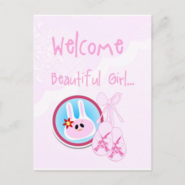 Welcome Beautify Girl Pink on White Birthday Postcard (Front)