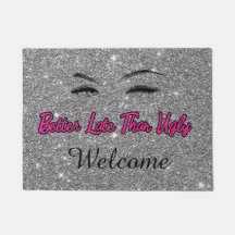 Welcome Beauty Salon Silver Pink Door Mat