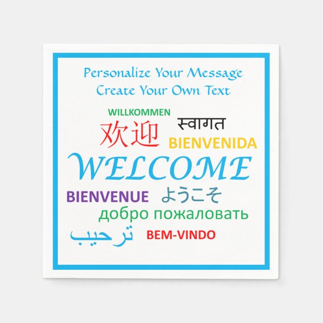 Welcome Bienvenue Willkommen Personalise Napkin (Front)