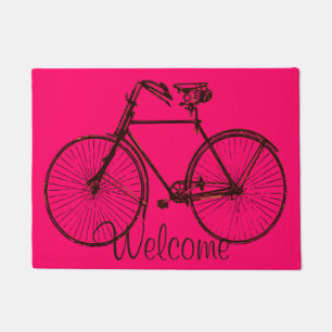 welcome Bike bicycle door mat pink brown